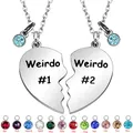 Chia Ship Gifts Weirdo 1 et Weirdo 2 Two Split Birthstone Charms Coussins Pendant Necklaces BFF