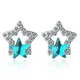 Boucle d'oreille Double étoile bleue pour femmes en argent 925 scintillante cinq points Zircon