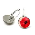 Boucles d'Oreilles Pendantes Cabochon Fleur Rouge pour Femme Bijoux Ronds Faits à la Main Colorés