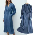 Jenny & strive-Robe mi-longue élégante en satin à col en V pour femmes robes de soirée longues