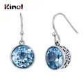 Kinel – boucles d'oreilles ethniques couleur argent pour femmes bijoux en zircon cubique bleu