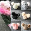 PUDCOCO-Bonnet à pompon en double fourrure pour nouveau-né bonnet en tricot chaud bonnet Bobble