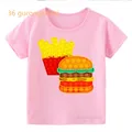 T-shirt rigolo pour enfants vêtement pour garçons pop it rose hamburger frites graphique