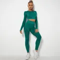 Ensemble de Yoga sans couture pour femmes pantalon taille haute haut court à manches longues