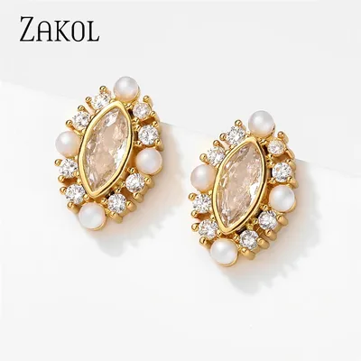 ZAKOL – boucles d'oreilles en Zircon pour femmes jolies boucles d'oreilles en forme d'oeil couleur