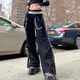 Dourbesty-Pantalon Cargo Gothique pour Femme Jean Baggy Taille Basse Jambes Larges Style