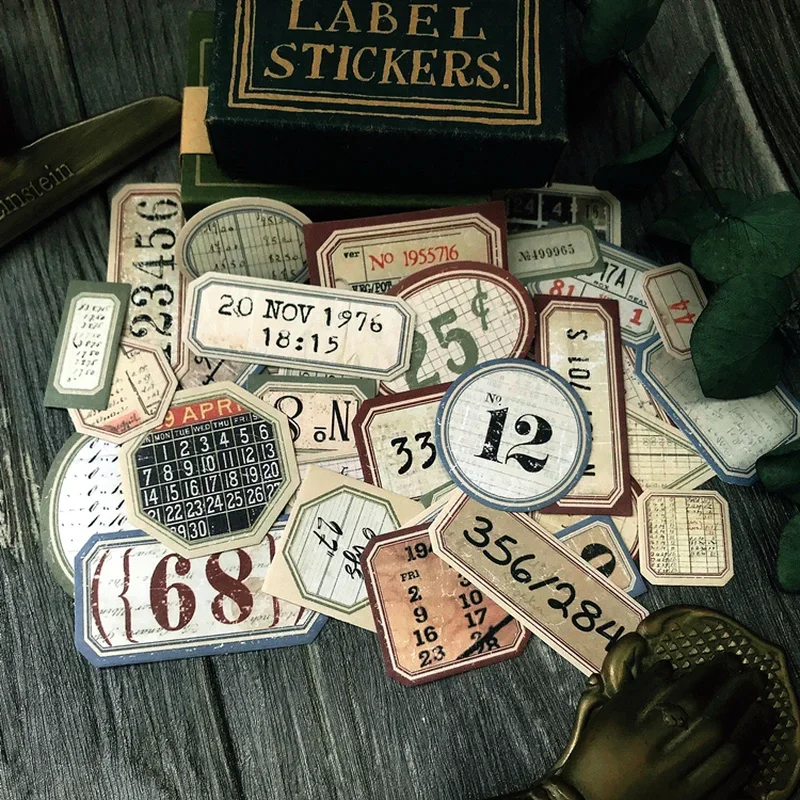 Étiquette autocollante Vintage avec numéro de Style Tim Holtz, étiquette autocollante rétro pour Album planificateur, matériel de Scrapbooking, artisanal, DIY bricolage, 31 pièces