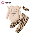 PatPat-Ensemble 3 pièces pour bébé fille barboteuse à manches longues et pantalon léopard