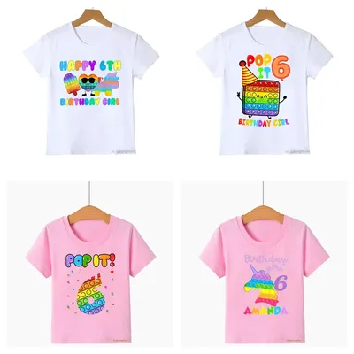 T-shirt Pop It personnalisé avec nom 6e joyeux anniversaire hauts Harajuku t-shirts Kawaii