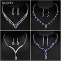 BLIJERY-Parure de Bijoux de Mariage en Clip Bleu Royal pour Femme Collier Plaqué Argent Boucles