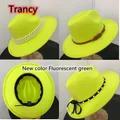 Chapeau Fedora vert fluo pour hommes et femmes chapeau à bord plat chapeau en feutre ander haut