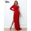 Yesexy – robe de soirée asymétrique à paillettes robe rouge à épaules asymétriques à paillettes