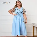 EllBY-Robe longue en dentelle à manches courtes pour femme vêtements grande taille col en V