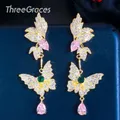 Trois boucles d'oreilles papillon pour femmes magnifique jaune rose cristal or bijoux Costume