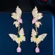 Trois boucles d'oreilles papillon pour femmes magnifique jaune rose cristal or bijoux Costume