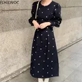 Fenimine-Robe éducative à manches longues pour femmes robe vintage rétro col rond floral point