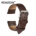 REMZEIM – bracelets de montre en cuir véritable 16/18/20/22/24mm boucle ardillon en acier