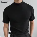 Ladiguard-T-shirt à col montant pour hommes manches courtes pulls décontractés vêtements sexy