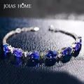 JoiasHome – Bracelet en argent Sterling 925 avec pierres précieuses saphir de forme ovale bijoux