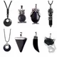 Collier pendentif en onyx noir pour femme et homme pierre d'agate naturelle cristal charmant