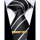 Cravate à rayures noires et blanches pour hommes accessoires de mode en soie ensemble de clips de