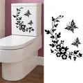 Autocollant de décoration murale en PVC motif papillon noir fleur d'amour pour toilettes