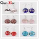 QianBei-Boucles d'oreilles pendantes en verre de Murano pour femme coeur romantique plaqué argent