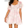 Robe de bal en Organza imprimé de fleurs roses pour femmes tenue d'été courte avec oreilles en