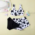 Maillot de bain 3 pièces pour filles imprimé vache kawaii pour enfants de 8 à 14 ans 2022