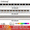 Bande lumineuse LED RGB adressable 1M WS2812B 5V 0.3W/LEDs 30/60/144 lampe noir et blanc SMD