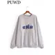 PUWD-Pull décontracté gris à col rond pour femme pull brodé de dessin animé pulls en peluche pour