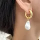 Boucles d'oreilles rondes en perles baroques pour femmes clip d'oreille cercle bijoux punk dorés
