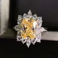Huitan – bague jaune vif en zircon cubique pour femme bijou de luxe cadeau d'anniversaire à la