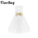 TiaoBug-Robe de demoiselle d'honneur blanche pour enfants robe longue en dentelle nœud papillon