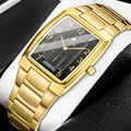 WWOOR-Montre-bracelet carrée en acier inoxydable pour homme montres de luxe horloge à quartz