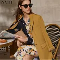 Amii-Blazer Minimaliste à Revers pour Femme Veste Solide Manteau Imbibé Mode Officielle
