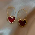 Boucles d'oreilles coeur d'amour rouge pour femmes bague chimine coréenne accessoires de bijoux en