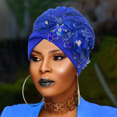 Turban africain élégant avec strass brillants couvre-chef de fête pour femmes prêt à porter