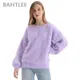 BAHTLEE – pull à col rond en laine épaisse pour femme pull à manches lanternes en maille en forme