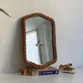 Miroir tissé en rotin décoration murale ovale miroir de maquillage suspendu pour la maison