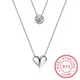 Bijoux en gros 925 Sterling Argent Double Couches Clavicule Collier JOCZ Amour-Coeur Pendentif