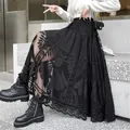 Jupe longue en maille de dentelle taille haute pour femmes jupe en tulle noir vêtements plissés
