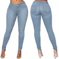 Jean slim taille moyenne pour femme pantalon crayon en denim mince fermeture éclair boutonnée