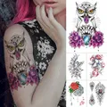 Tatouage temporaire imperméable autocollant couleur magique hibou oiseau fleurs Flash Mandala