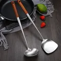 Cuillère en bois en acier inoxydable grande spatule longue pelle chef cuisine cocina ustensiles