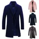 Manteau long en laine mince pour hommes veste à revers à boutonnage simple pardessus d'affaires