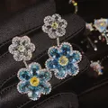 Boucles d'oreilles fleur en cristal bleu exquis pour femmes boucles d'oreilles pendantes élégantes