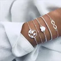 Lot de 5 bracelets porte-bonheur en forme de cœur carte du monde plaqué argent 8 chaînes de