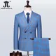 S-5XL Blazer GlaPants Luxe Haut de Gamme Marque Hommes Slim Formel Business Bleu Plaid Trempé 3