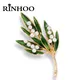 Rinhoo – broche en émail pour femmes Vintage couleur verte plante perles arbre feuille émail